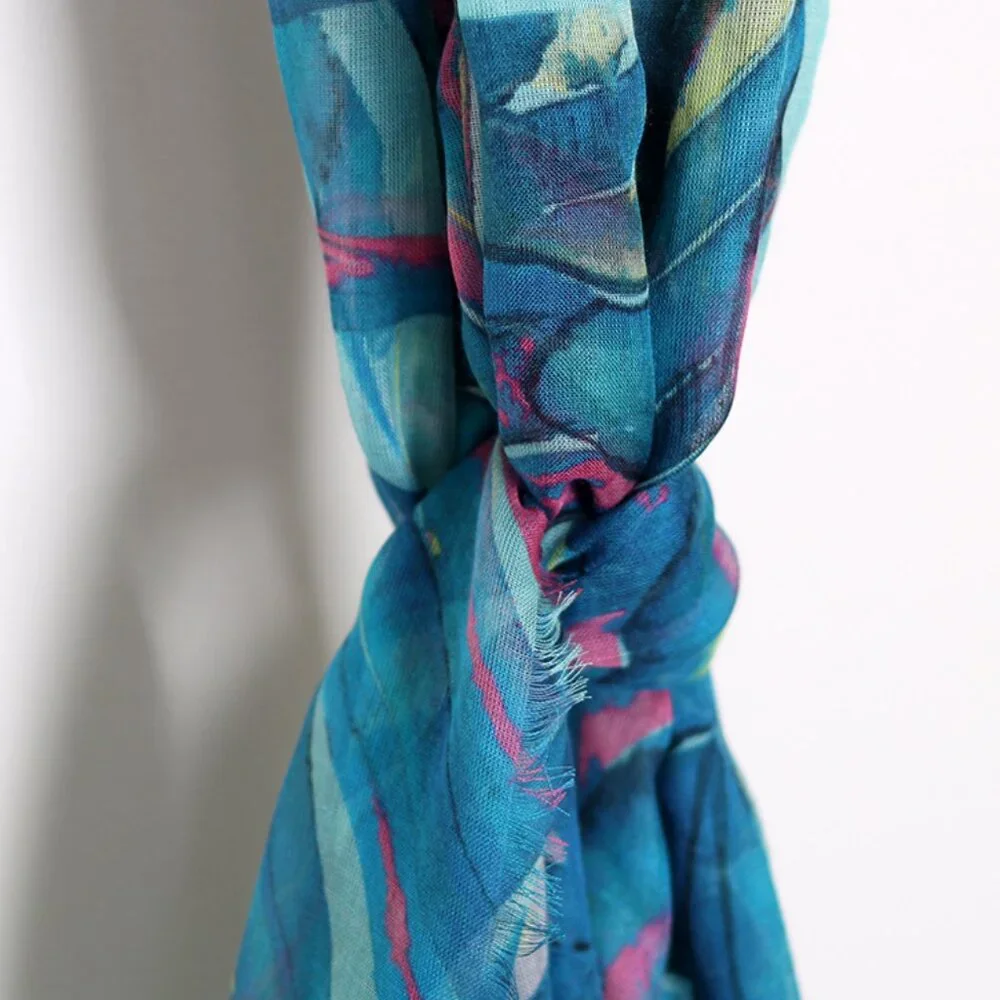 NWT - Zadig & Voltaire Merry Wing Scarf Scarf BLUE MIX SHAF0809F✨ - Picture 6 of 7